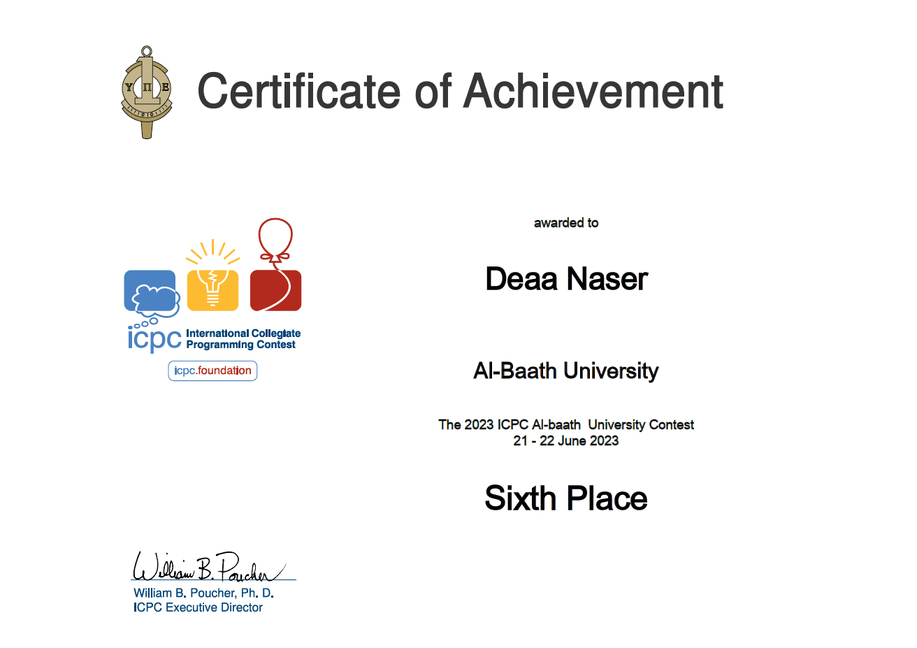 Certificate: Syrian College Programming Contest 2023